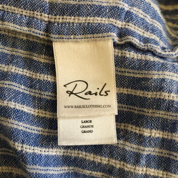Rails Sloane Linen Blue Azure Stripe Front Tie Top Shirt Women's Size Large - Picture 9 of 14